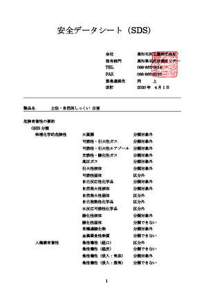 土佐 自然派しっくい 白亜：製品安全データシート（ＳＤＳ）